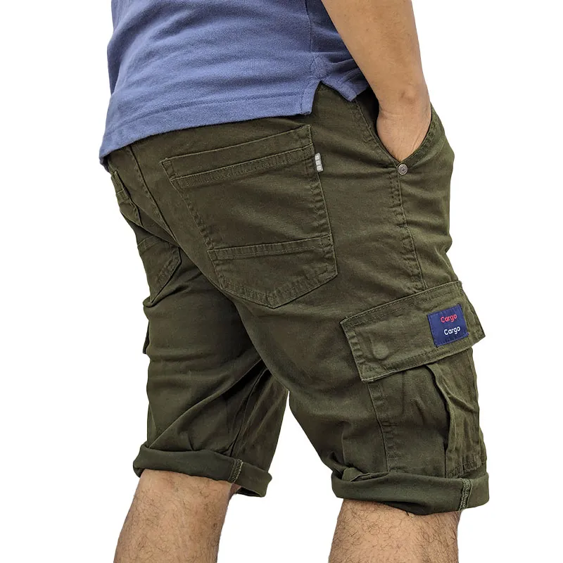 mens cargo shorts summer cotton slim chino knee combat pants green1