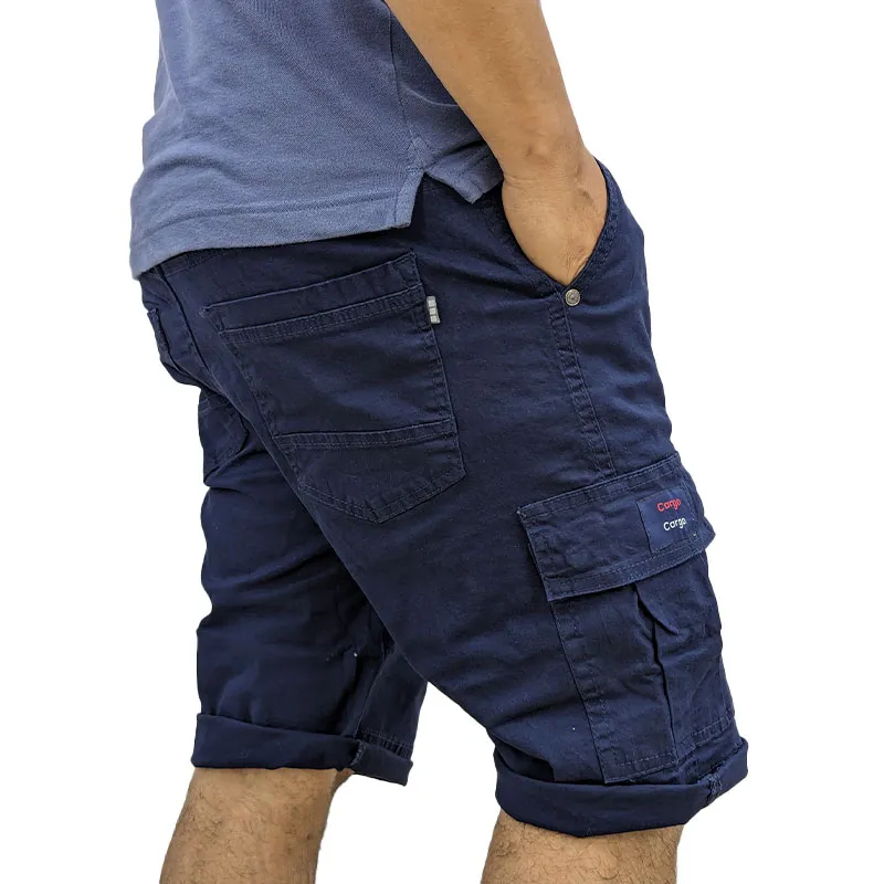 mens cargo shorts summer cotton slim chino knee combat pants navy1