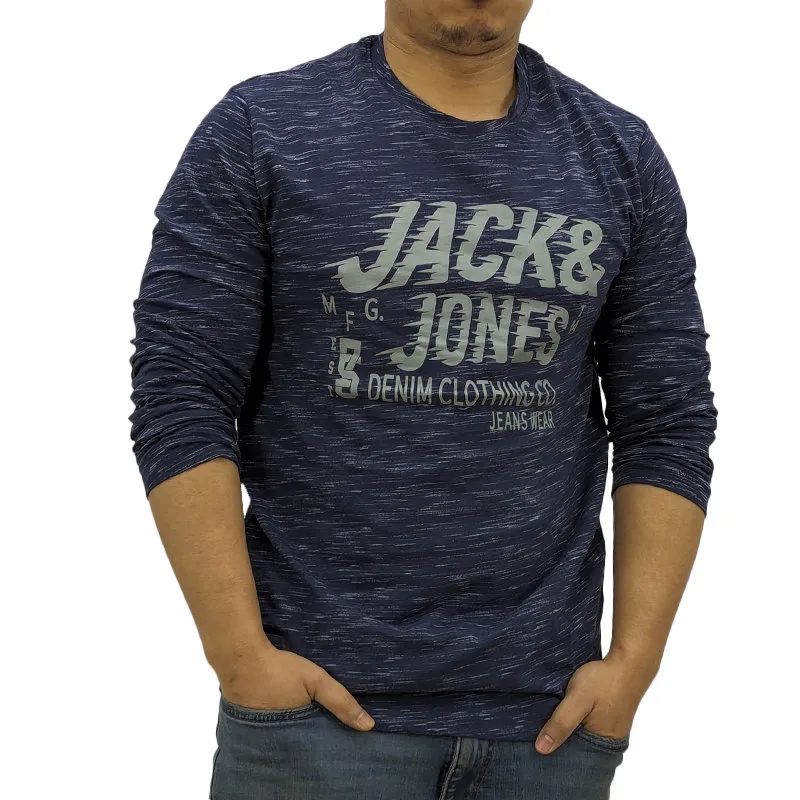 jack & jones mens long sleeve t shirts crew neck top navy lines1