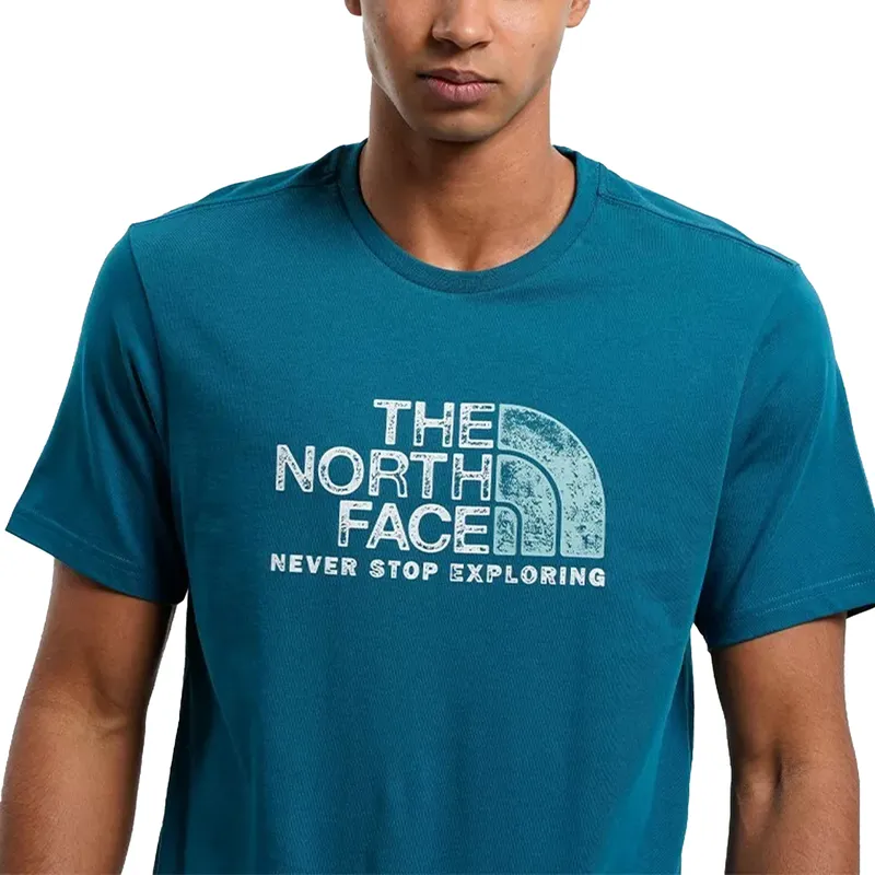 the north face mens t shirts rust logo short sleeve crew neck tee teal blue1