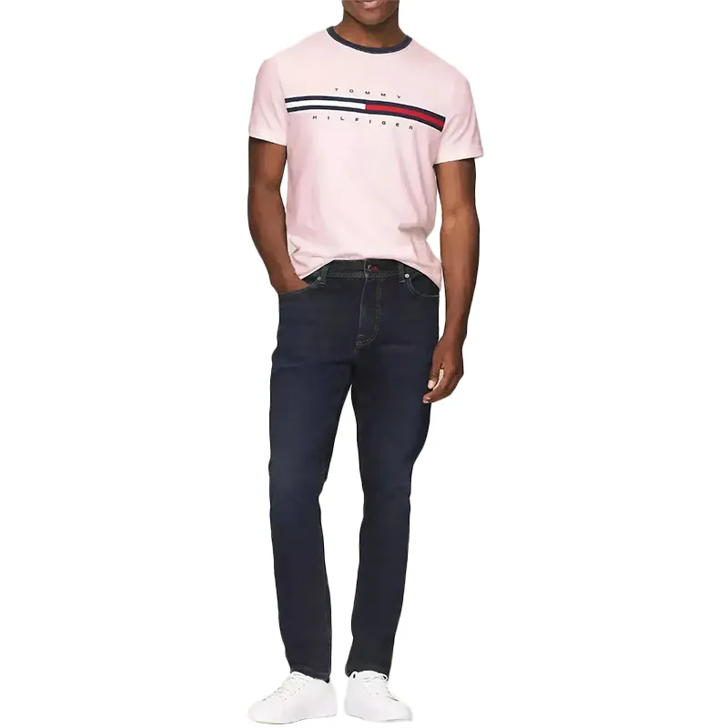 tommy hilfiger mens t shirt crew neck signature stripe tino tee pink1