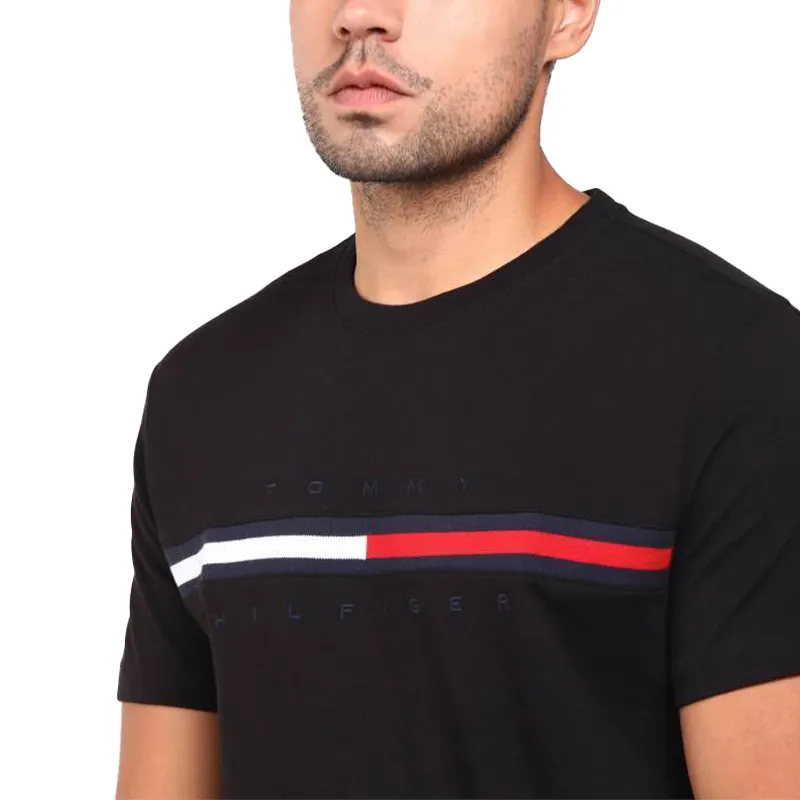 tommy hilfiger mens t shirt crew neck signature stripe tino tee black1