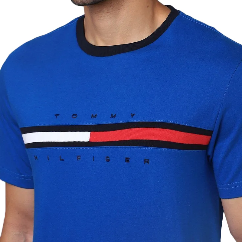 tommy hilfiger mens t shirt crew neck signature stripe tino tee royal blue1