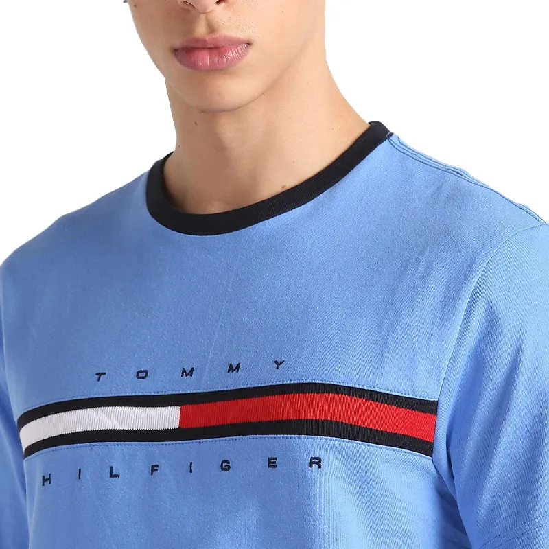 tommy hilfiger mens t shirt crew neck signature stripe tino tee sky blue1