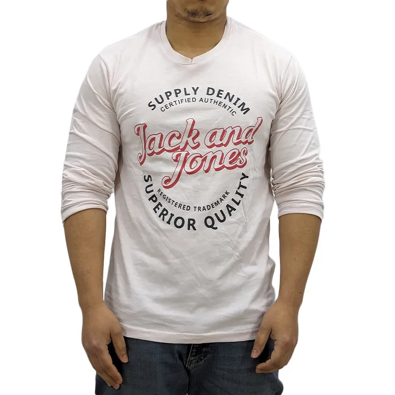jack & jones mens long sleeve t shirts cotton tee crew neck top light pink1