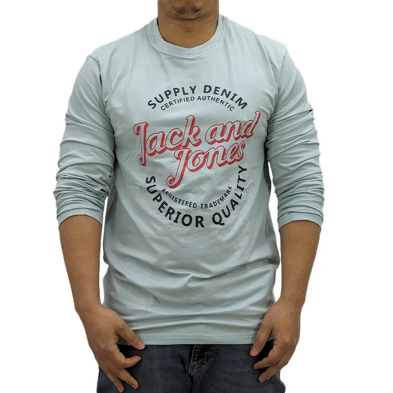 jack & jones mens long sleeve t shirts cotton tee crew neck top pastel green1