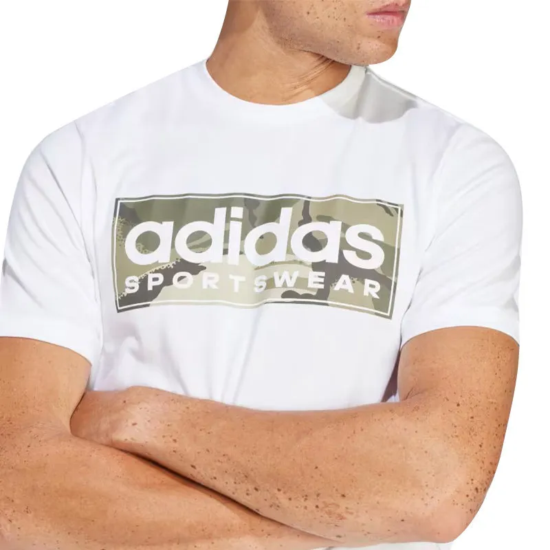 Adidas In6473 Mens Camo Linear Graphic T shirt Cotton Tee White Top Brand Outlet UK