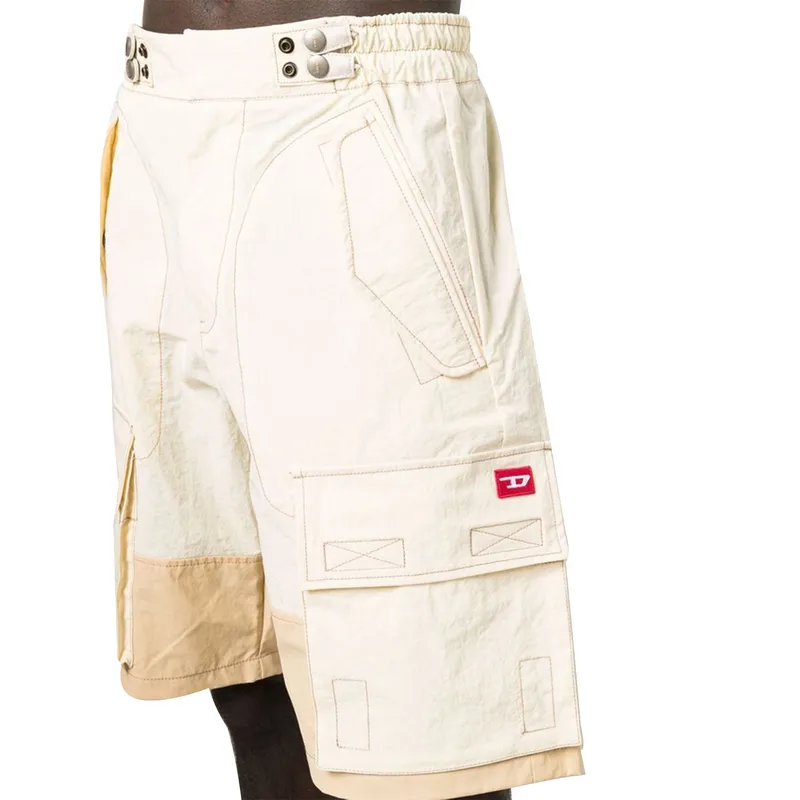 diesel p-glary-short mens cargo shorts panelled summer multi pocket cream1