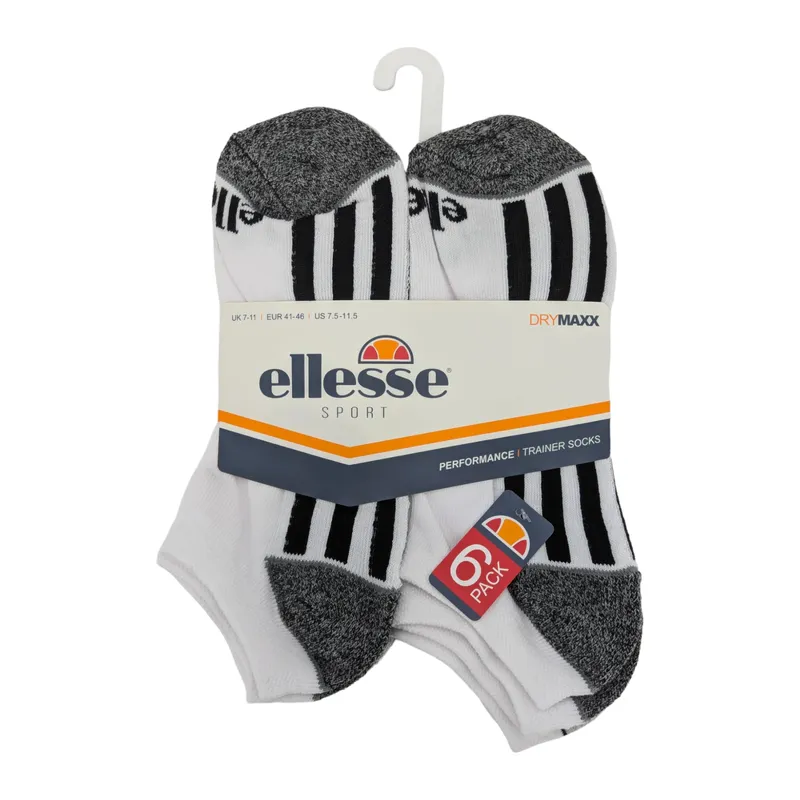 ellesse mens socks low cut 6 pack soft sports socks white black stripe1