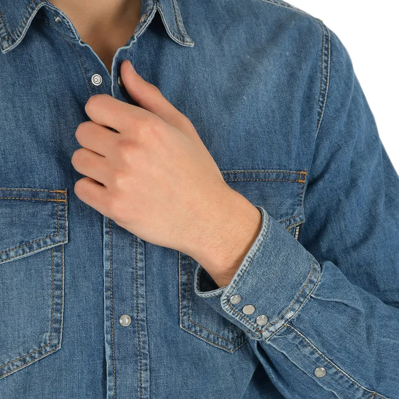 diesel d-rooke mens denim shirt vintage button down blue1