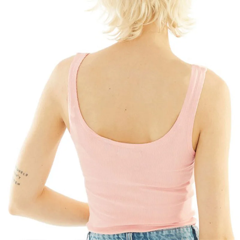 brave soul womens vest sleeveless scoop neck button up top peach1