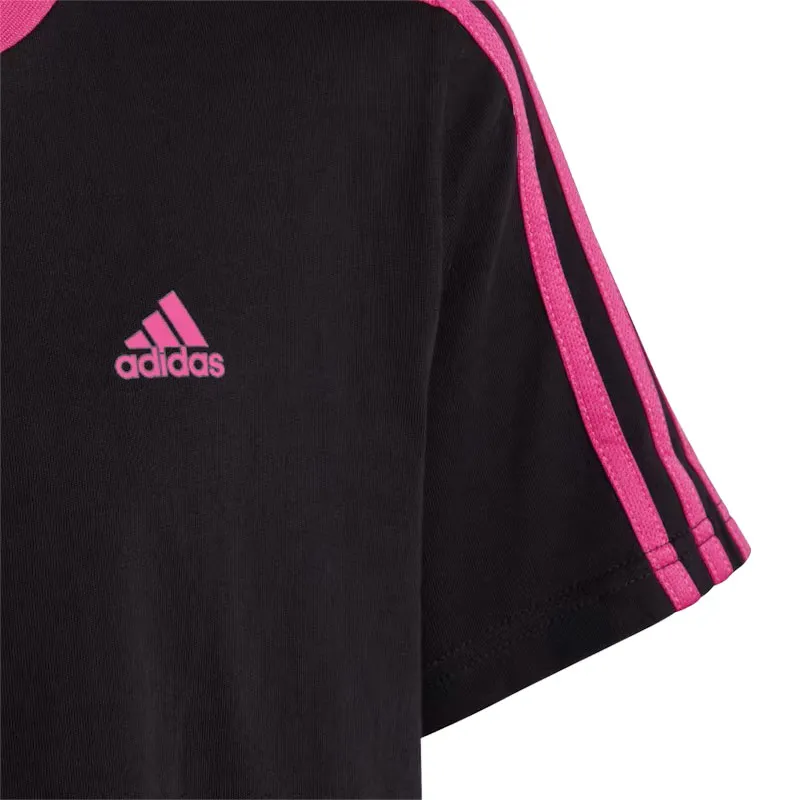 adidas 3 stripe t shirts boys crew neck short sleeve tee black and pink1