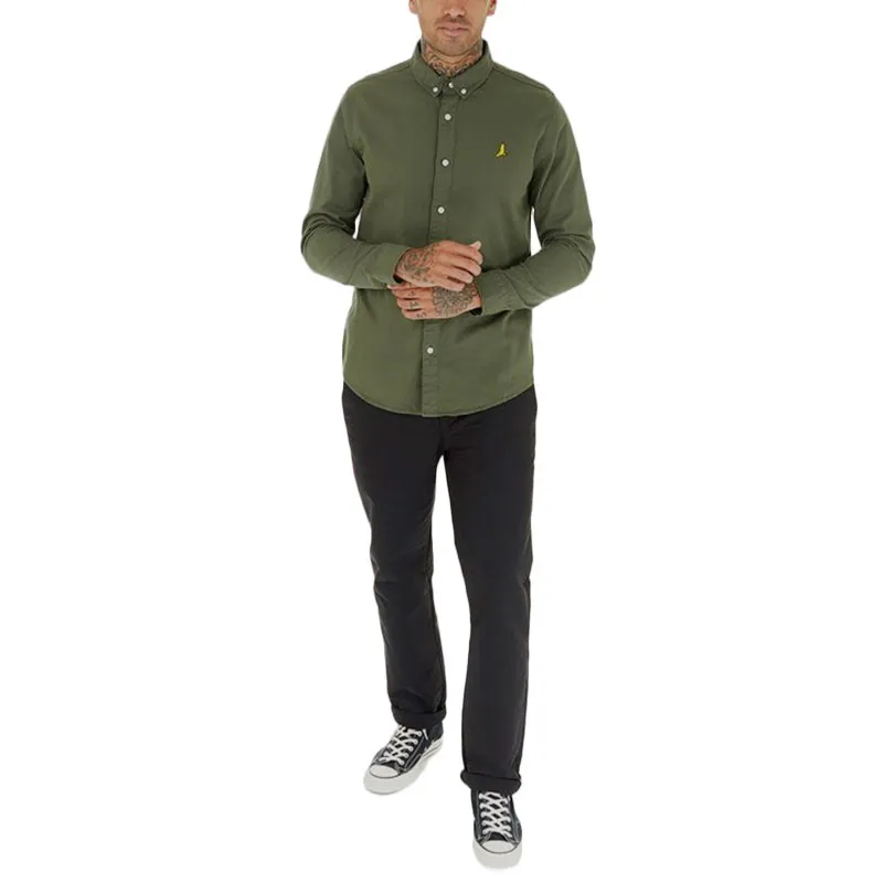 brave soul mens cotton twill shirts long sleeve party formal khaki1