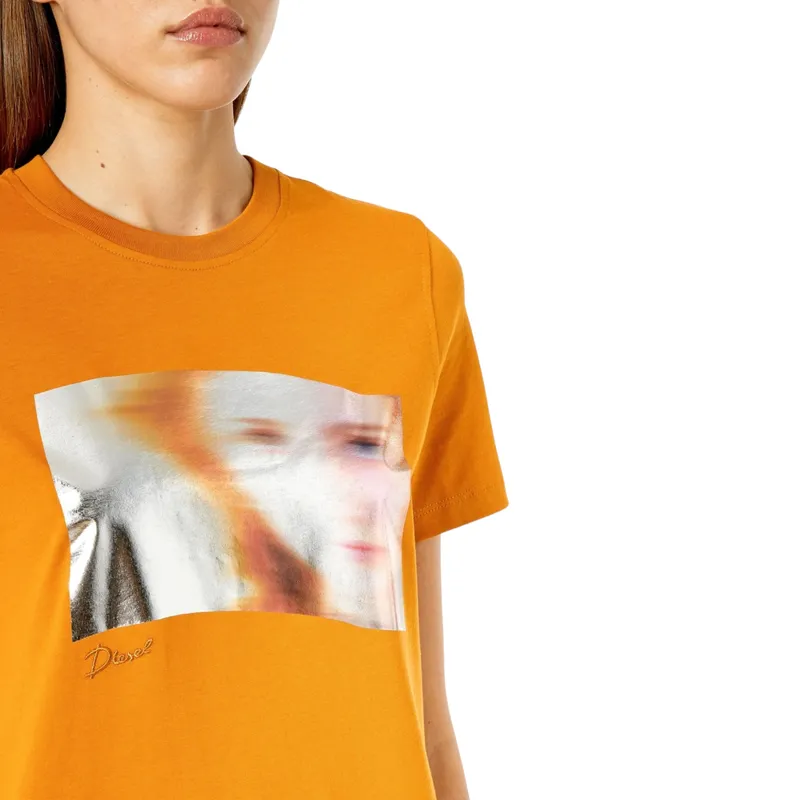 diesel t reg womens graphic t shirt crew neck mustard yellow1