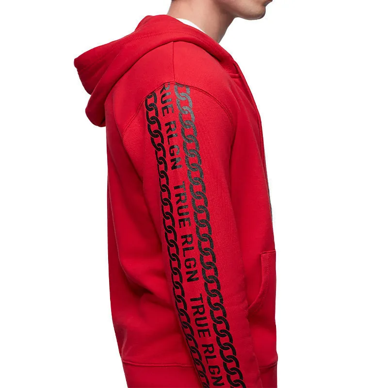true religion mens zip hoodie cotton sweatshirt hooded top red1