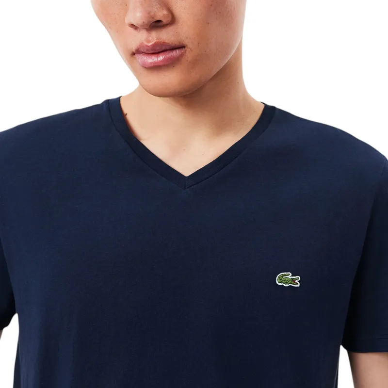 lacoste th6710 mens v neck t shirt pima regular fit midnight blue1