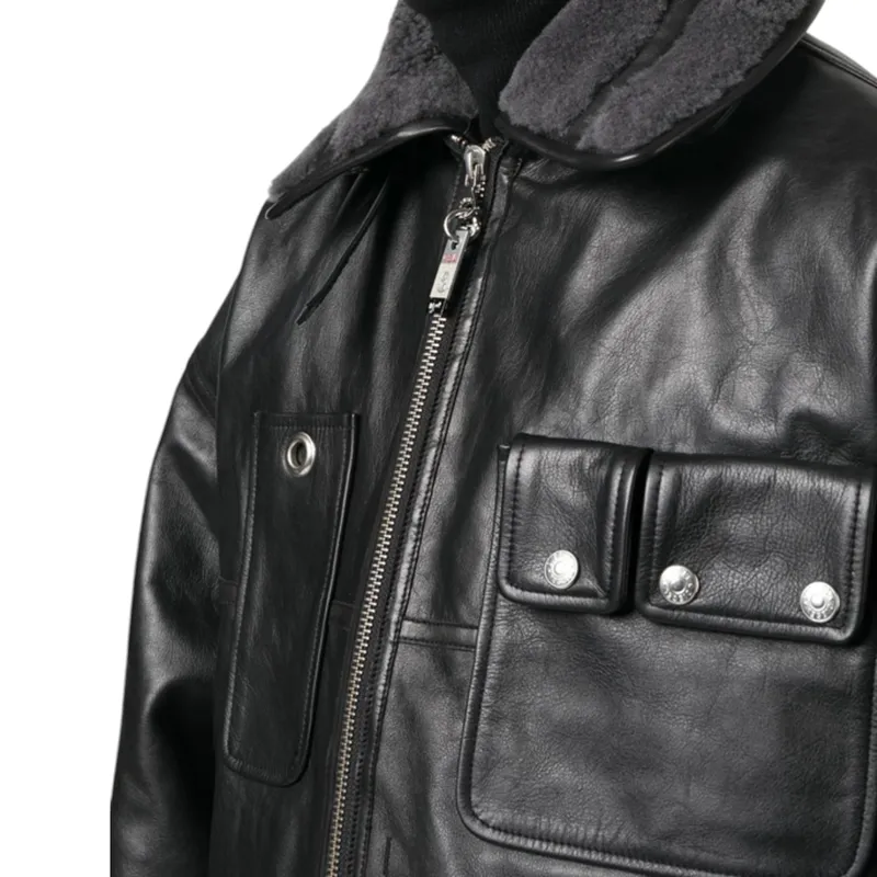 diesel l-gilbert-fur mens leather jacket aviator biker coat​​​​​​​1