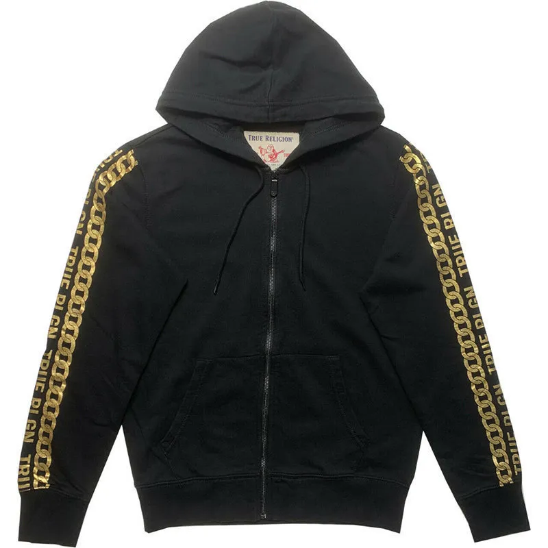 true religion mens zip hoodie cotton fleece  sweatshirt black1