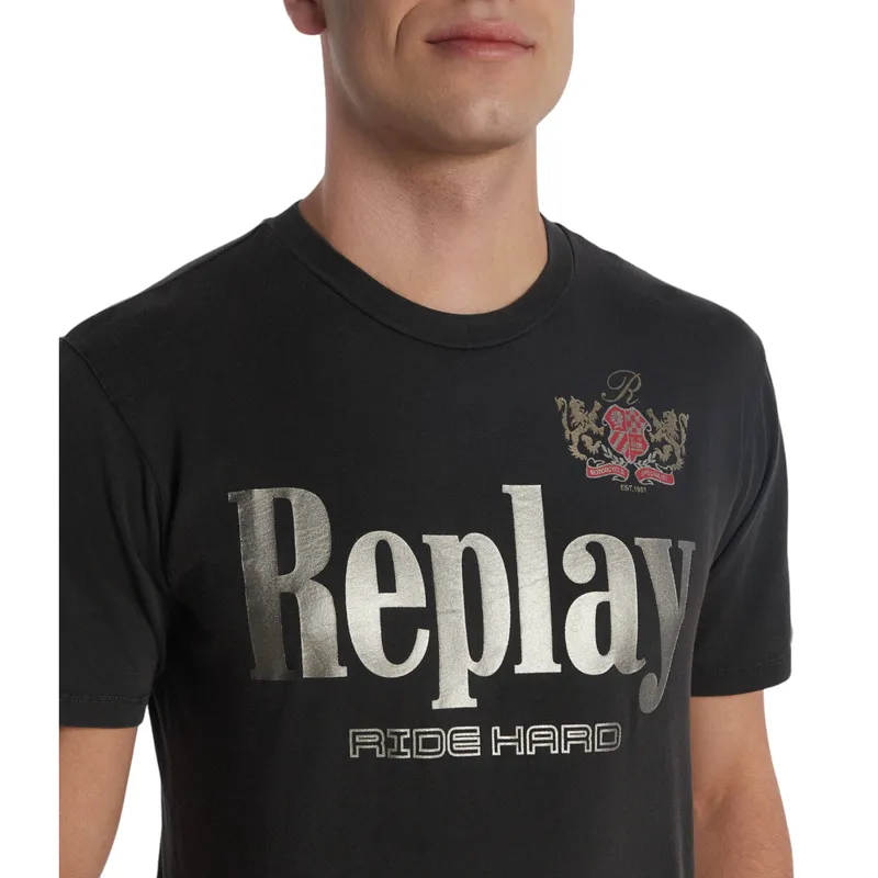 replay mens t shirts ride hard graphic regular fit black1