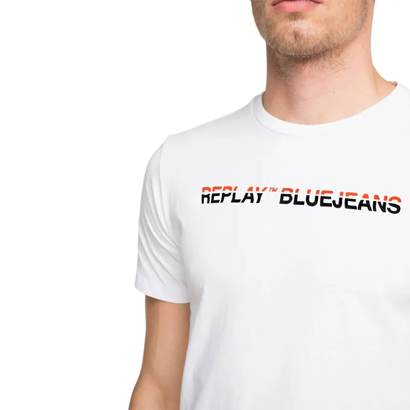 replay mens t shirts blue jeans jersey regular fit white1