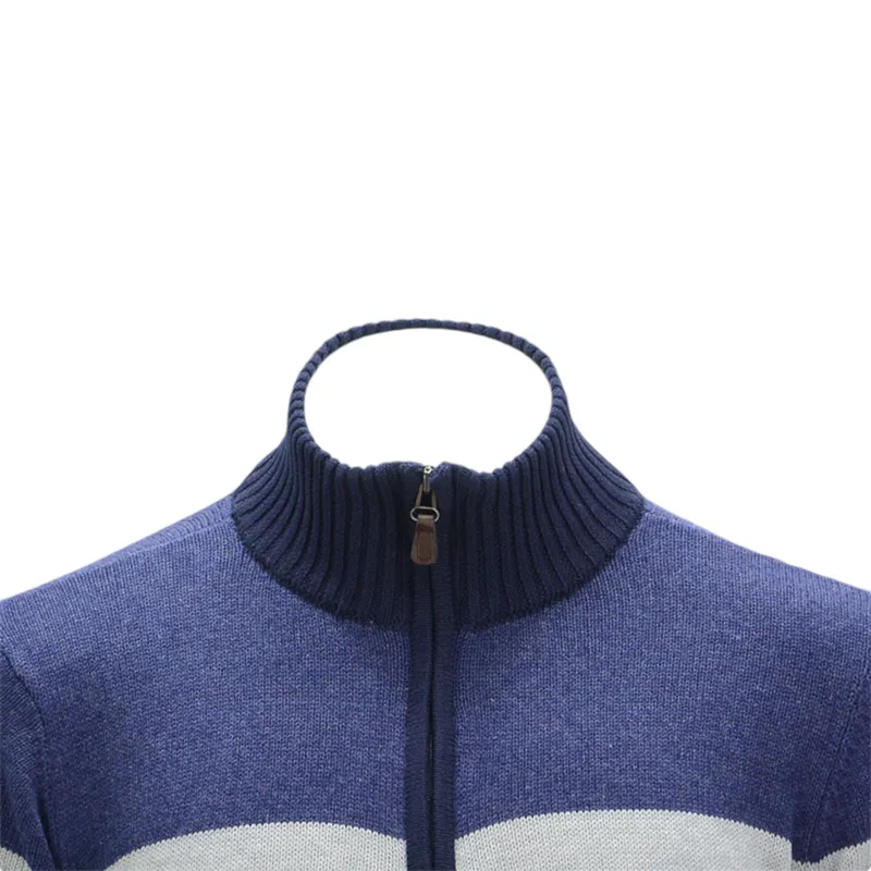 mens half zip sweatshirt cotton high neck top blue stripe1