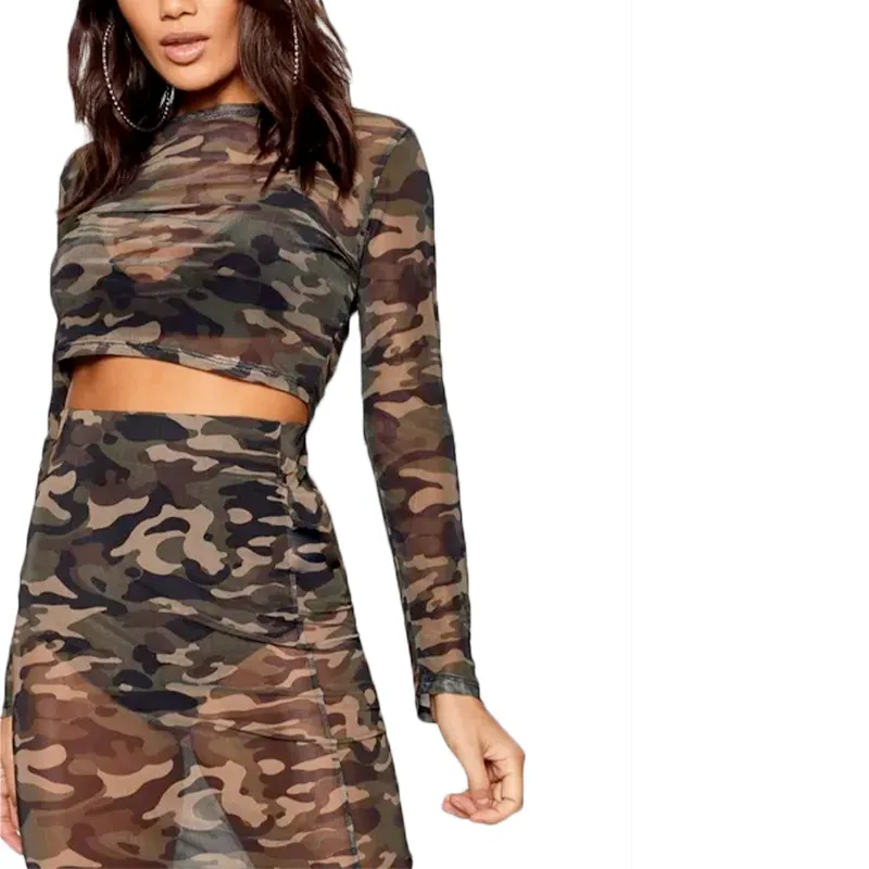 brave soul claire womens co-ord sets camouflage crop top and skirt1