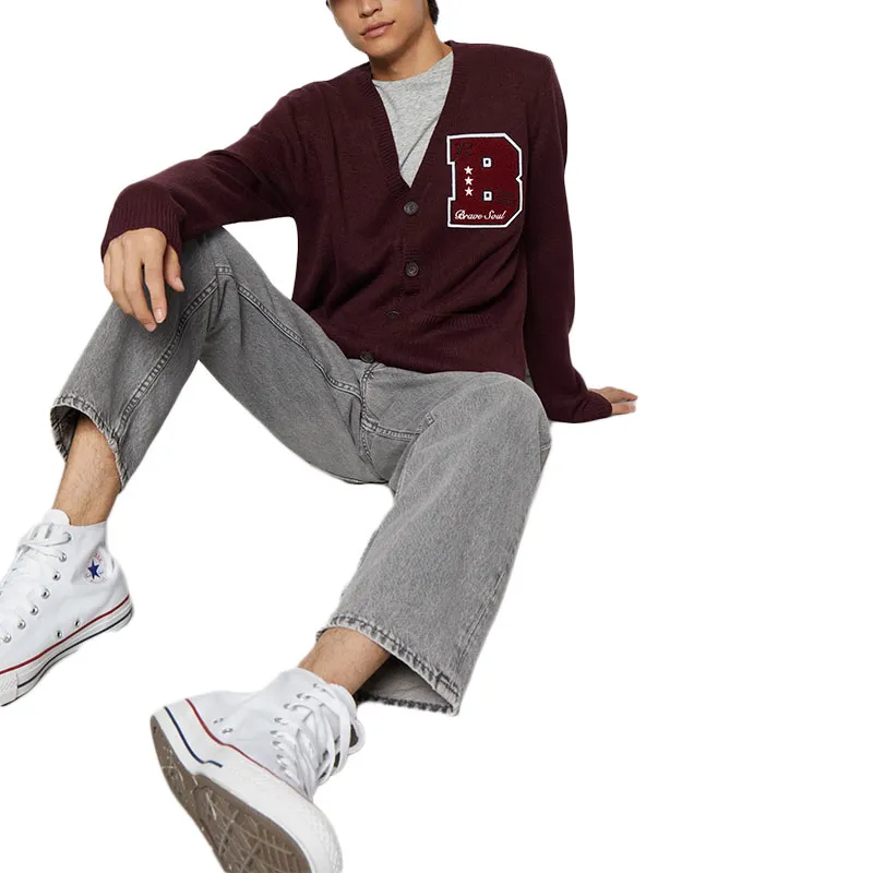 brave soul septimus mens cardigan long sleeve open front knitwear maroon1