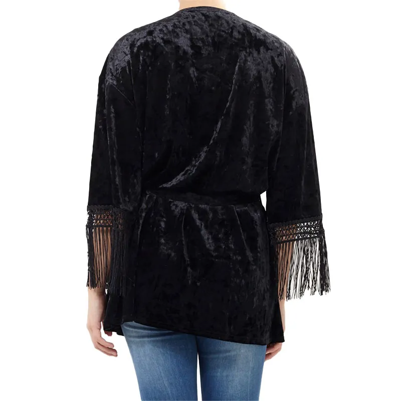 brave soul tess womens kimono cardigan v neck open front black1