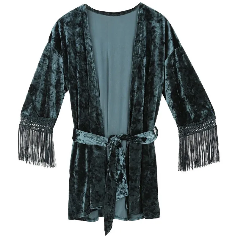 brave soul tess womens kimono cardigan v neck open front forest green1