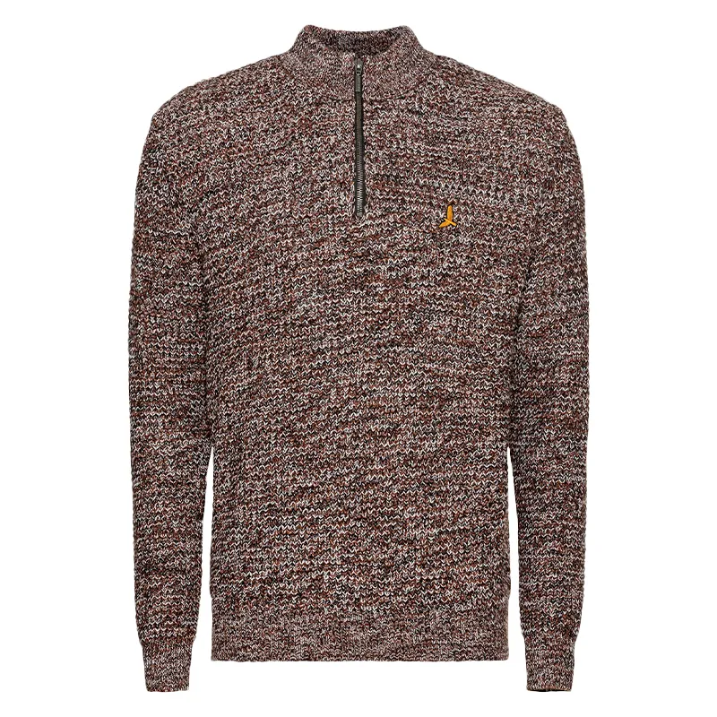 brave soul mens cable knitted jumper funnel neck half zip brown1