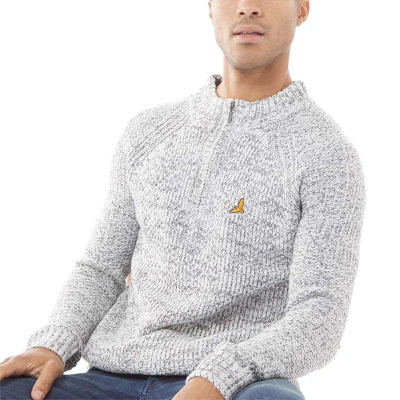 brave soul peg mens cable knitted jumper funnel neck half zip grey1