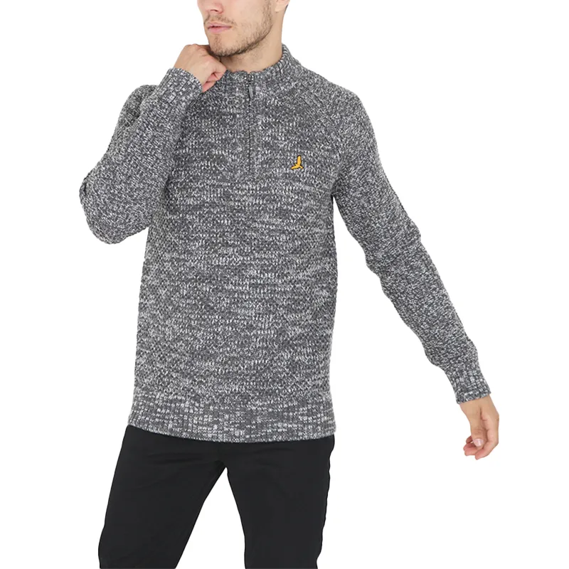 brave soul peg mens cable knitted jumper funnel neck half zip charcoal grey1