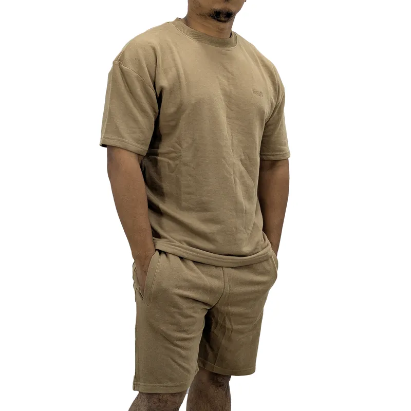 pull & bear mens t shirt shorts set cozy nightwear bottom top sand brown1