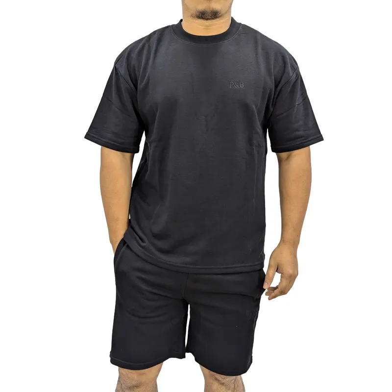 pull & bear mens t shirt shorts set cozy nightwear bottom top black1