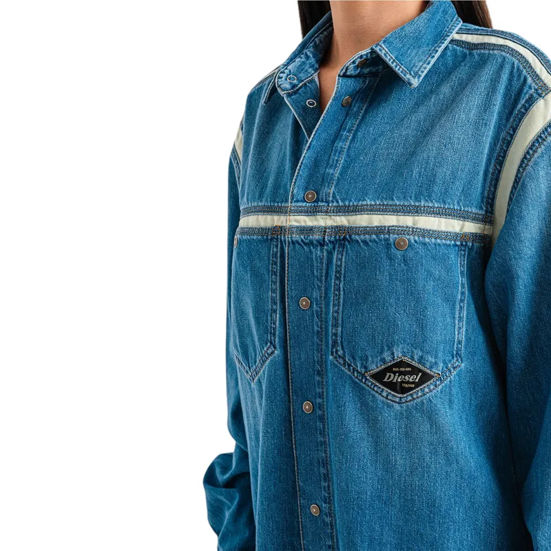 diesel de-hora womens shirt dress casual denim blue jeans top1