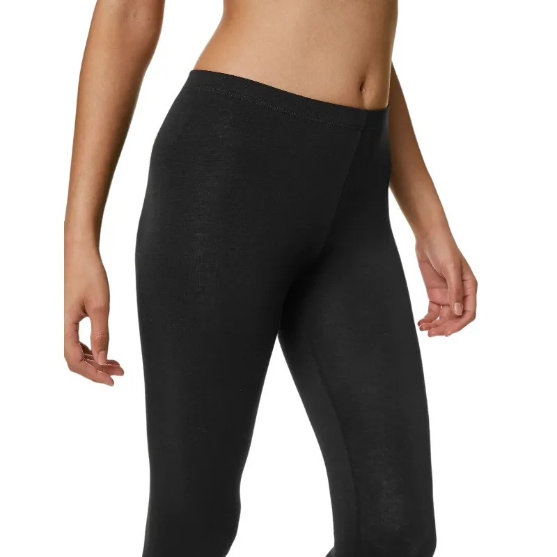 ex m&s womens leggings plain stretchy heatgen thermal black short1