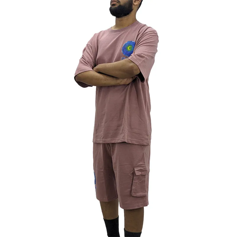 zara mens t shirt shorts set summer oversize co-ord outfit dusty pink1