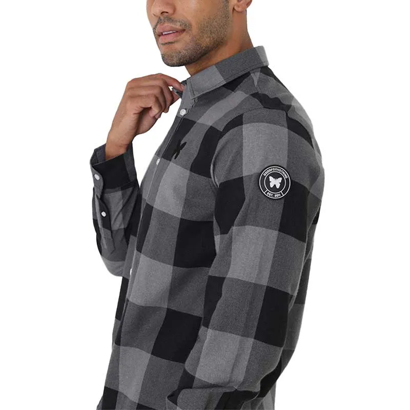 mens check shirts lumberjack soft flannel top grey1