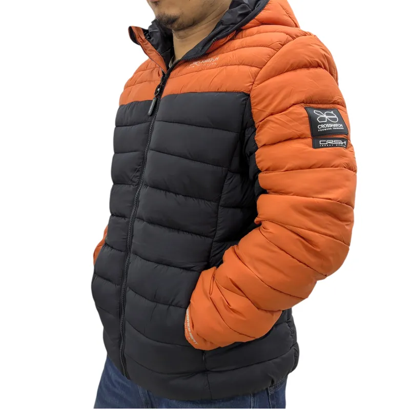 crosshatch mens puffer jacket lightweight winter quilted padded full zip orange1