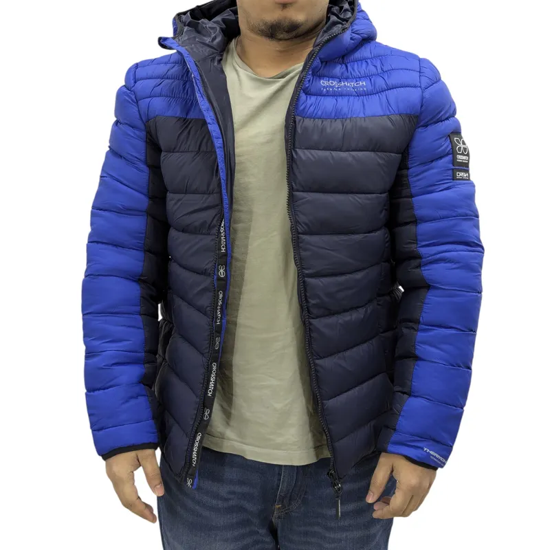 crosshatch mens puffer jacket lightweight winter quilted padded full zip blue1