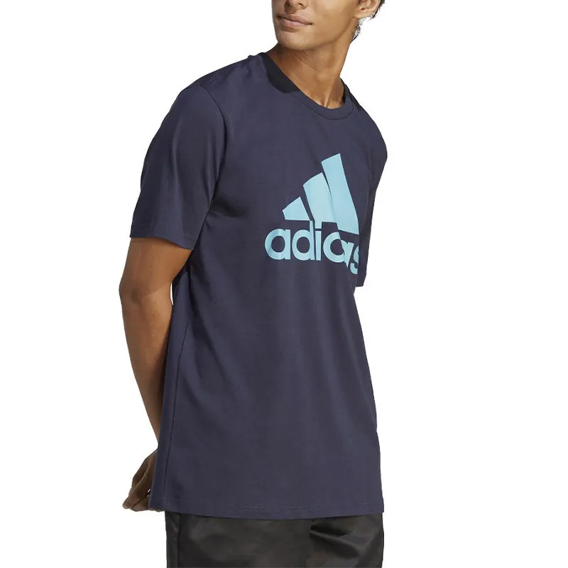 adidas mens t shirts summer printed crew neck cotton navy/sky blue1