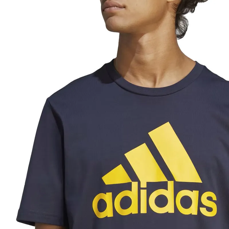 adidas mens t shirts summer printed crew neck cotton navy/yellow1