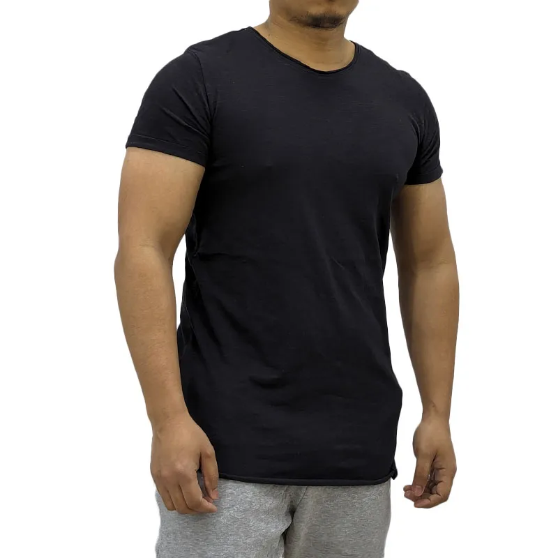 mens t shirts short sleeve gym tee summer longline t shirt black1