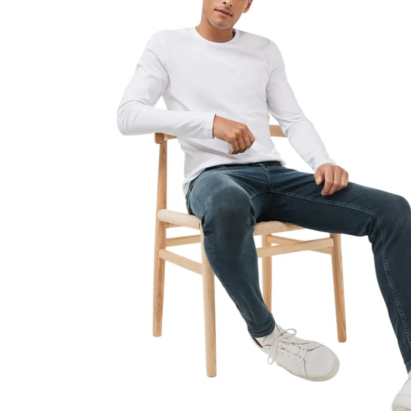 mens long sleeve basic t shirts extra long plain slim fit white2
