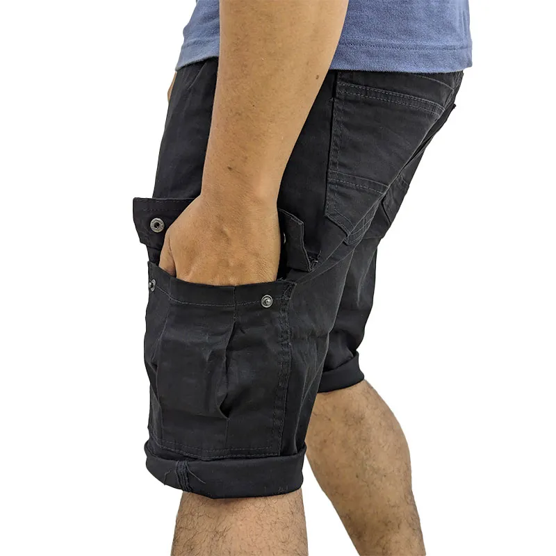 mens cargo shorts summer cotton slim chino knee combat pants black2