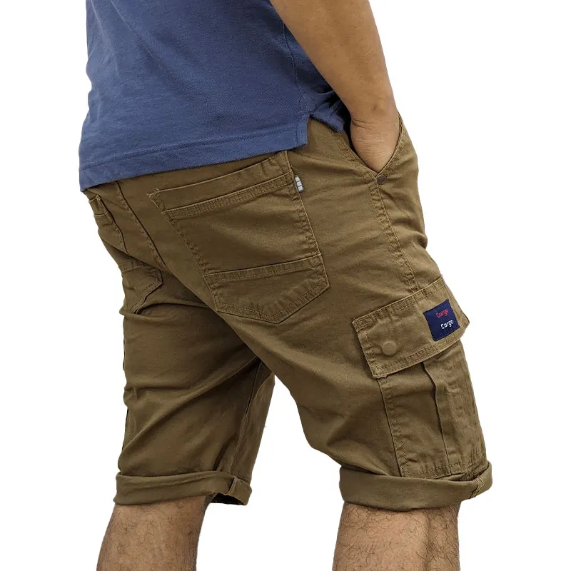 mens cargo shorts summer cotton slim chino knee combat pants brown2