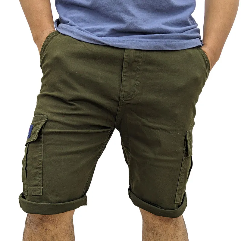 mens cargo shorts summer cotton slim chino knee combat pants green2