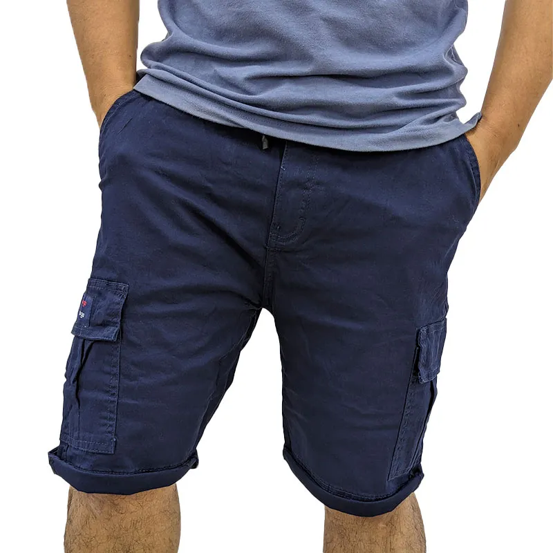 mens cargo shorts summer cotton slim chino knee combat pants navy2