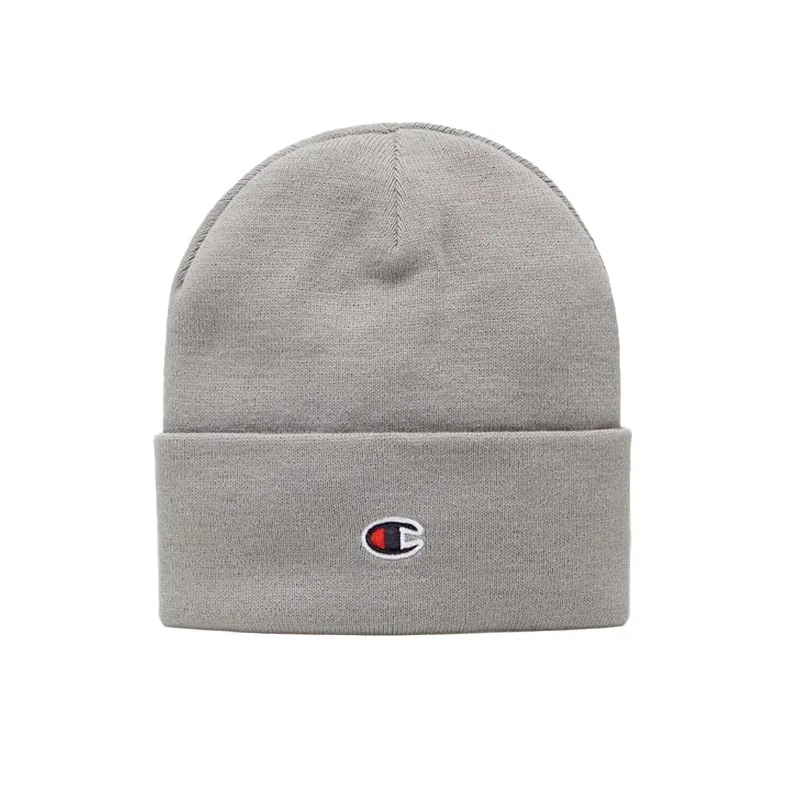 champion mens beanie hat winter thick knitted ribbed grey (logo)2