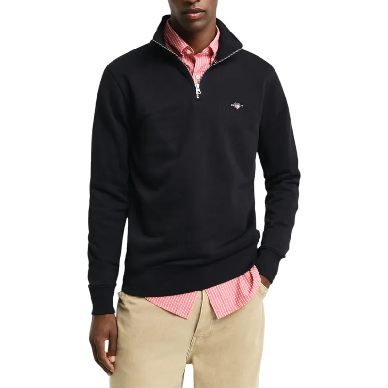 gant mens sweatshirt embroidered shield half zip pullover winter jumper black2